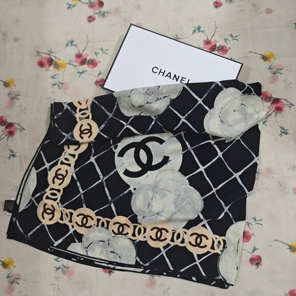 Chanel Camellia Silk Double-Sided Scarf - Picture 1 of 6